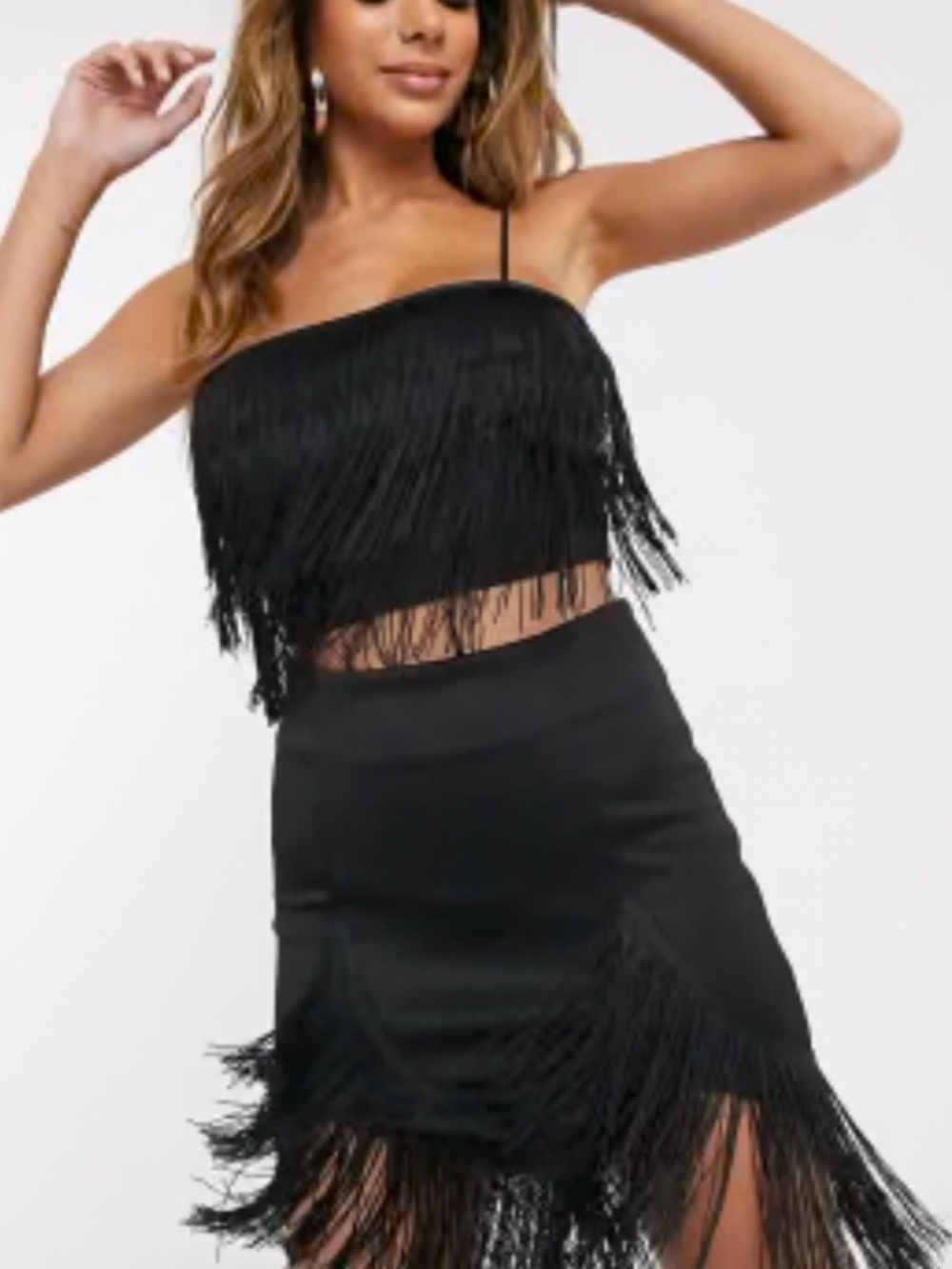 🖤Dee Elly Black Fringe Two-Piece Crop Top and Skirt Set🖤
